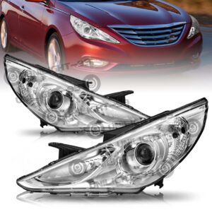 Headlight Head Lamp Set For 2011-2014 Hyundai Sonata Chrome Housing Clear Corner